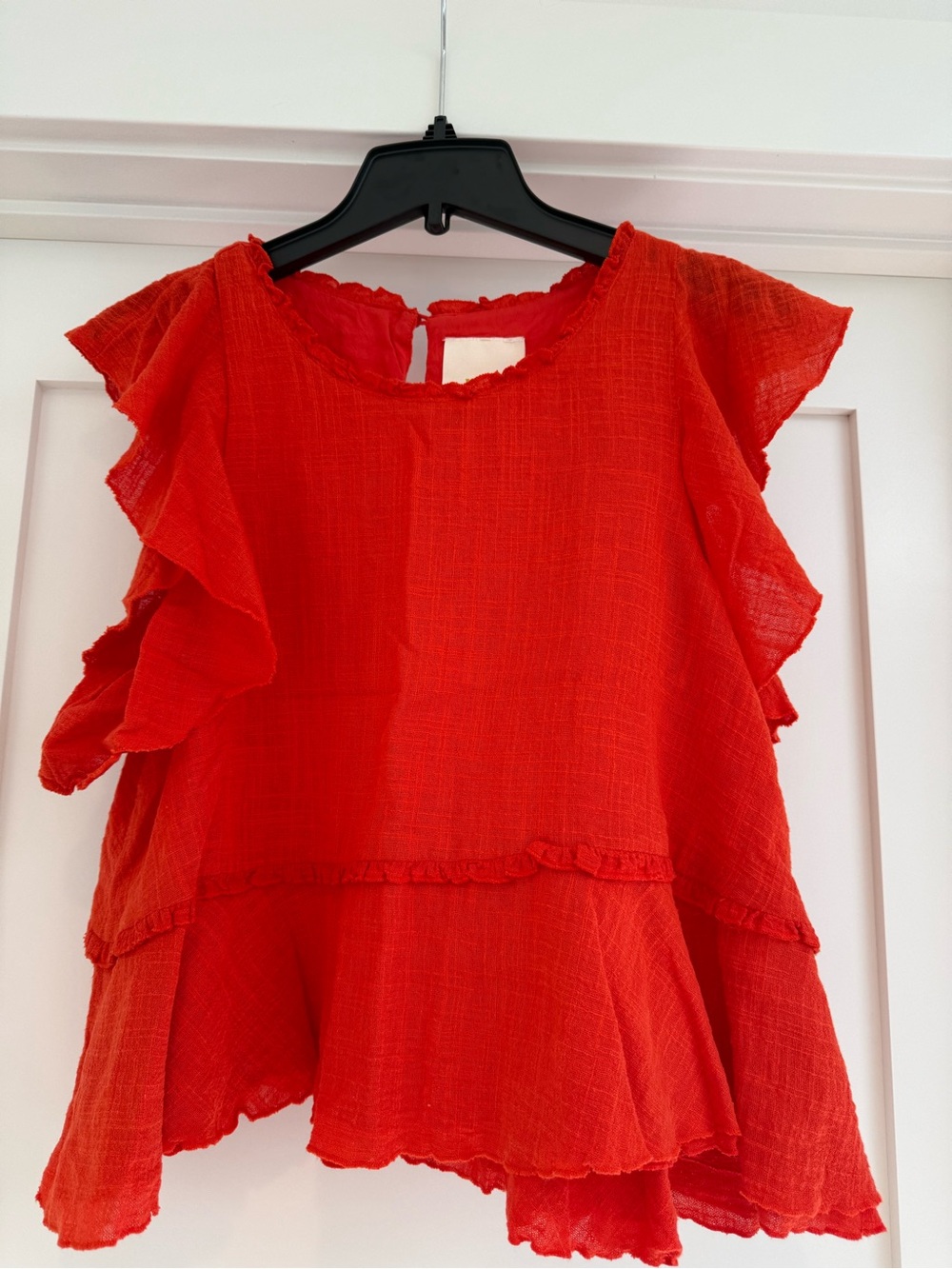 Maeve Red Ruffled Short Sleeve Blouse